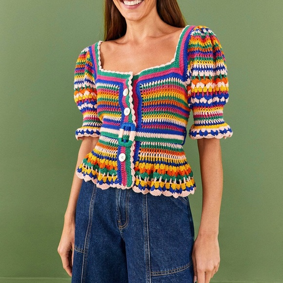 FARM Rio Tops - FARM RIO Multi Stitch Crochet Blouse M